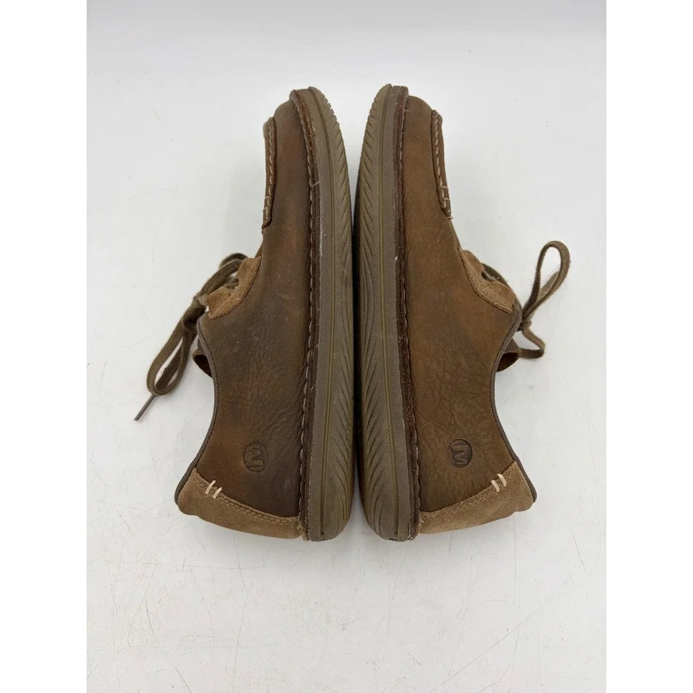 Merrell Bask Lace Shoes Moss Men 9‎ Moc Toe Brown Leather Comfort Lace Up J21981